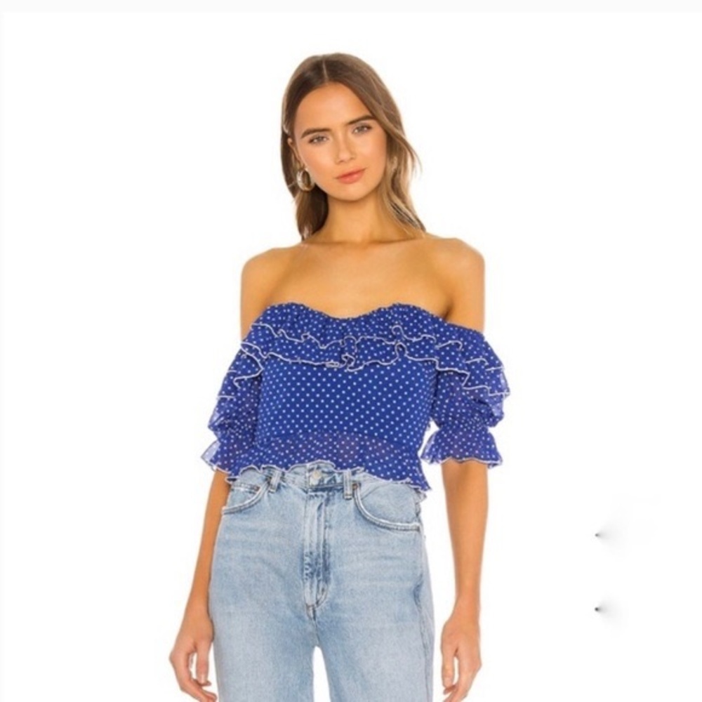 REVOLVE Lovers + Friends Reid Top in Navy Polka Dot Size M